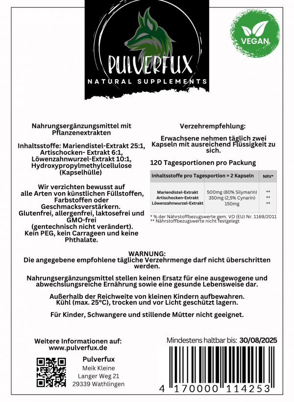 Pulverfux Mariendistel Komplex mit Artischocke und Löwenzahn 240 Kapseln – Bild 4
