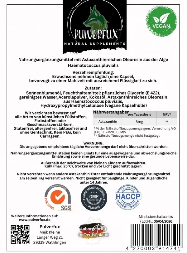 Astaxanthin Softgel Kapseln 8mg vegan 180 Stück – Bild 3